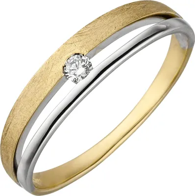Produktbild von Ring 585 Gold Gelbgold & Weißgold bicolor Diamant Brillant 0,06 ct W/SI Innenumfang 60mm  Ø19.1mm