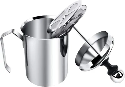 Handmelkopschuimer 400 ml Edelstahl manuell Doppelsieb