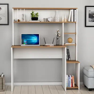Produktbild von HOMIDEA Olivia Computertisch - Schreibstisch mit Ablagen im modernen Design 45T x 114B x 139H (Olivia - Weiß)