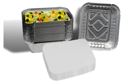 Produktbild von 100 wiederverwendbare Aluschalen mit Deckel - Hitzebeständige Tropfschalen von 470-940ml - 100 Stück