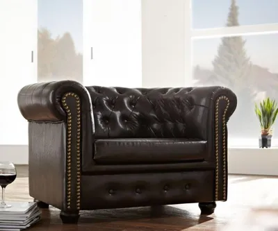 Obrázok produktu pre Kreslo Chesterfield TV gauč 1 miestna pohovka Kožená tkanina Čalúnenie gauča