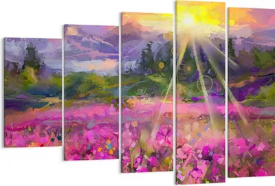 Produktbild von Bild auf Leinwand - Leinwandbild - Berge Blumen Blumen - 150x100cm - Wand Bild - Wanddeko - Leinwanddruck - Bilder - Kunstdruck - Wanddekoration - Leinwand bilder - Wandkunst - EG150x100-4029