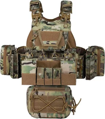 Imagen del producto de Chaleco táctico para entrenamiento al aire libre: chaleco Molle con múltiples bolsillos multifuncionales para entrenamiento, caza y senderismo