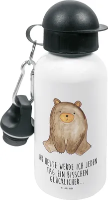 Produktbild von Mr. & Mrs. Panda Trinkflasche Bär sitzend - Weiß - Geschenk, Kinder Sportflasche, für den Kindergarten, Trinkbehälter, Teddy, Wasserflasche