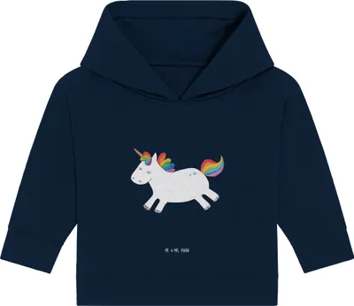 Produktbild von Mr. & Mrs. Panda Organic Baby Hoodie Einhorn Happy 12. - 18. Monat - French Navy - Geschenk, Lachen, Kapuzenshirt, Kapuzensweatshirt, Unicorn, Freude, Lächeln, Einhörner