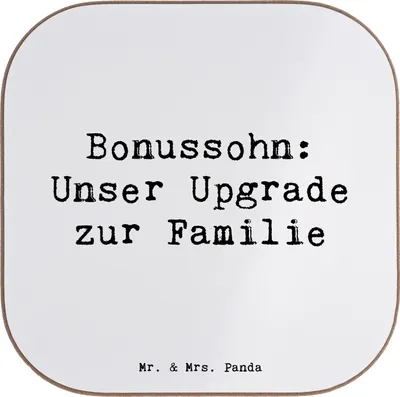 Produktbild von Mr. & Mrs. Panda Tassenuntersetzer Spruch Bonussohn Wertschätzung - Weiß - Geschenk, unterleger, Untersetzer für Gläser, Familienbindung, Familie, Stiefsohn, Geschenke