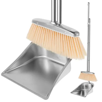 Image de Set de balai-brosse et pelle, 118 cm, en acier inoxydable, pour une utilisation extérieure