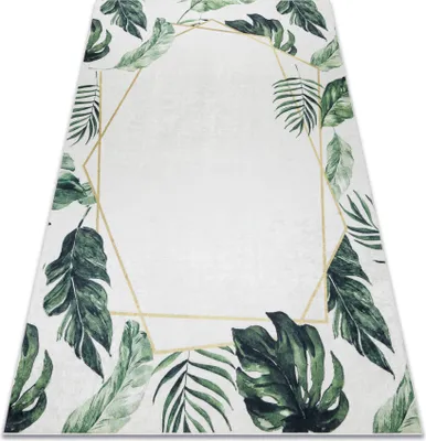 Produktbild von ANDRE 1168 Waschteppich Monstera-Blätter, geometrisch Anti-Rutsch - weiß / grün Grün 120x170 cm