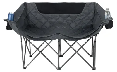 Immagine prodotto di Panchina da campeggio Relaxdays, 2 persone, pieghevole, portabevande, borsa per il trasporto, L x P x A: 84x146x54 cm, sedia da campeggio per esterni, grigia