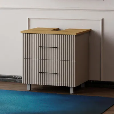 Produktbild von Badezimmerunterschrank mit Füßen Liana | Waschtischunterschrank grau 60 80 cm 60 mit Konsole Eiche