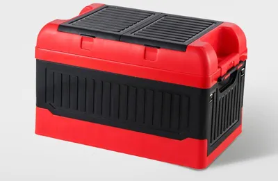 Image de Boîte de rangement pour le coffre, 2 couvercles, organisateur plastique pliable avec plusieurs compartiments et sac étanche, noir, rouge