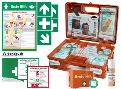 Produktbild von Verbandskoffer (K) Typ S -Komplettpaket- Erste Hilfe nach aktueller DIN 13157 für Betriebe INKL. PERF. VERBANDBUCH +Sprühpflaster & AUFKLEBER +Aushang
