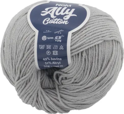 Zdjęcie produktu dla Przędza ALLY Bawełna – 50 g / 140 m – szara