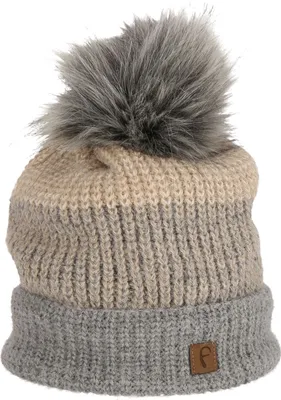 Produktbild von Faera Wintermütze warm gefüttert mit Kunstfell Bommel-Mütze Winter Damen Herren Grau/Rosa