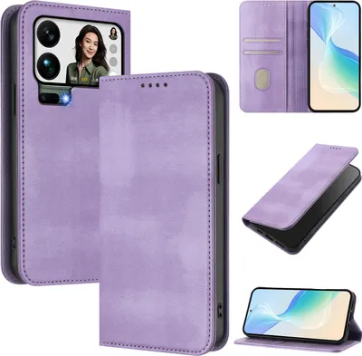 Image de Housse de téléphone portable pour Xiaomi 17 Pro Max, Vintage Cuir RFID Protection Porte-carte Stand Fonction Housse magnétique à rabat Violet