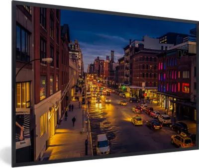 Produktbild von MuchoWow® Gerahmtes Poster New York - Nacht - Taxi 60x40 cm - Poster mit Schwarzem Bilderrahmen Wandposter Rahmen Foto Bilder - Printing - Wanddeko Schlafzimmer