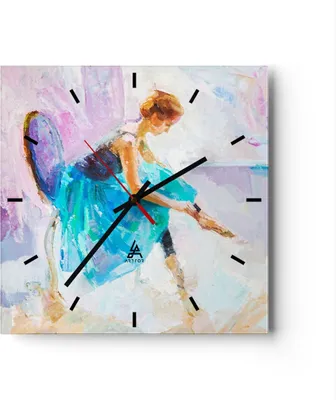 Produktbild von Wanduhr - Quadrat - Glasuhr - Balletttänzer tanzen - 30x30cm - Schleichendes Uhrwerk - Lautlos - zum Aufhängen bereit - Dekoration Modern - Wanddekoration aus Glas - C3AC30x30-3766