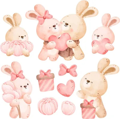 Produktbild von Wandaufkleber Kinderzimmer – Wandsticker für Baby & Kinder – Selbstklebende Wanddekoration – Abnehmbar ohne Rückstände – Deko für Mädchen & Jungen - Familienkaninchen in zarten Farbtönen80x110 cm