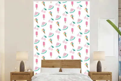 Produktbild von MuchoWow® Fototapete für Wohnzimmer oder Schlafzimmer Wandtapete Vinyl Motivtapete Sommerlich - Pastell - Muster - 195x300 cm - Das Hintergrundbild