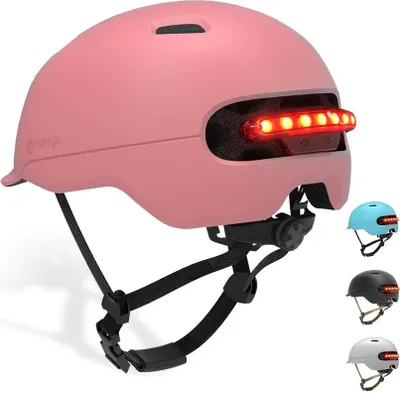 Image de Casque de vélo intelligent avec 3 types de lumières d'avertissement Casque de vélo avec Smart Safe LED Casque confortable léger respirant imperméable, M Bleu