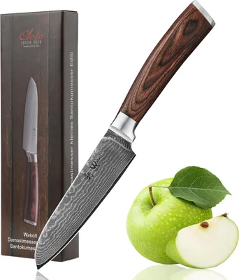 Produktbild von Wakoli EDIB Kleines Santokumesser aus Damast I 12cm Klinge I Pakka Griff