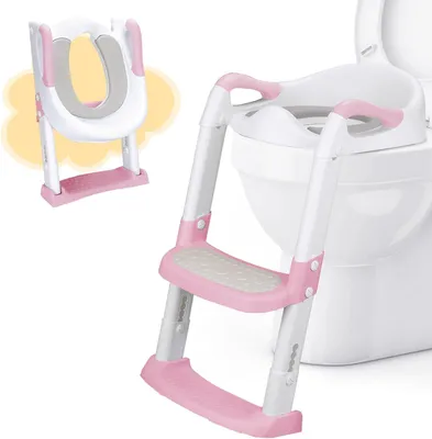 Produktbild von Kindertoilettensitz mit Leiter, 1 bis 7 Jahre, klappbar, PolyurethanPolster, verstellbar, rosa, für Töpfchentraining