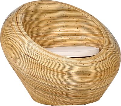 BELIANI Fotel ogrodowy naturalny rattanowy z beżową poduszką krzesło z plecionką taras salon