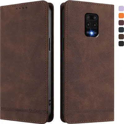 Produktbild von Hülle für Xiaomi Redmi Note 9S/ 9 Pro/ 9 Pro Max, Retro Kunstleder Ständer Klapphülle mit Kartenfächer und Magnetische Braun