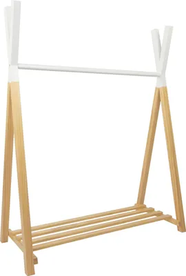 Produktbild von Puckdaddy Kleiderstange Hugo 115x50x142cm Kleiderständer aus Kiefernholz Tipi Design in Weiß Natur