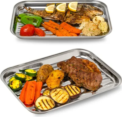 Produktbild von GOURMEO BBQ Grillschalen 2er Set - Edelstahl Grillkorb Grillschale für den Aussenbereich - Zubehör Schale für Gemüse Fisch oder Fleisch - Für Gasgrill und Alle Anderen Grills