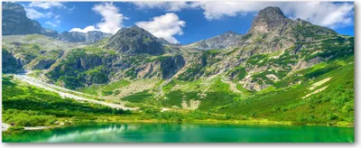 Produktbild von Tulup® Leinwandbild - 125x50 cm - Wandkunst - Drucke auf Leinwand - Leinwanddruck  - Landschaften - Grün - See in den Bergen