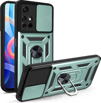 Produktbild von Xiaomi Poco M4 Pro 5G Hülle mit 360° Drehbarer Magnetische Ring Ständer Halter Dia Kameraschutz TPU Bumper Silikon Schutzhülle für Xiaomi Poco M4 Pro 5G Grün