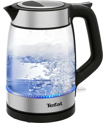 Produktbild von Tefal Glass Kettle Glas-Wasserkocher KI6058, 1,7 l, 2200 W, Schwarz, Silber, Transparent, Glas, Wasserstandsanzeige, Drahtlos