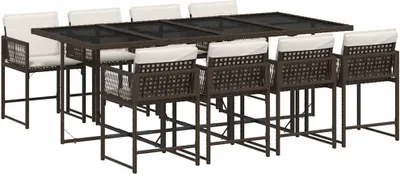 Obrázok produktu pre vidaXL 9-dielny záhradný jedálenský set s vankúšmi Brown Poly Rattan