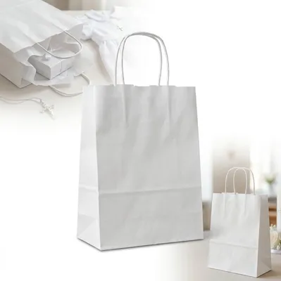 Zdjęcie produktu dla TOREBKA papierowa BIAŁA na PREZENT UPOMINEK 22,5×18 cm różne okazje
