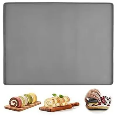 Productafbeelding van Siliconen bakmat met verhoogde rand (30 x 40 cm) – Antislip bak- en deegmat voor pizza, fondant en gebak – Hittebestendige bak- en knedenmat, BPA-vrij, grijs