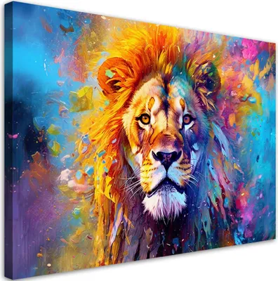 Obrázek produktu pro Feeby plátno nástěnná malba barevný lev abstrakce 90x60 cm plátno nástěnná malba nástěnná dekorace design obývací pokoj ložnice předsíň kancelář kuchyně