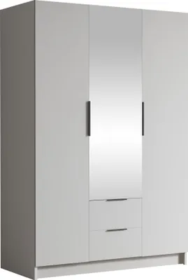 Produktbild von MIRJAN24 Kleiderschrank Calwi II 150, Schlafzimmer, mit Spiegel, Drehtürenschrank, mit Kleiderstange, Modern, Garderobenschrank, Metallgriffe (Farbe: Weiß + Schwarz)