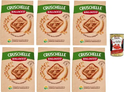 Produktbild von Balocco Cruschelle Biscotti con farina integrale e zucchero di canna Kekse mit Vollkornmehl und braunem Zucker biscuits cookies 100% Italienische Kekse 6x 700g + Italian Gourmet polpa 400g