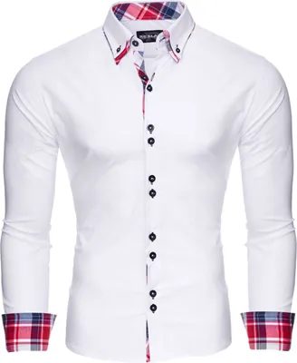 Produktbild von Reslad Herren Hemd Button-Down Slim Fit Kontrast Langarmhemd RS-7015 Weiß S