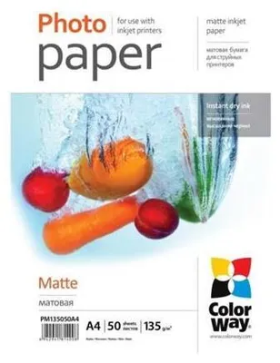 Image de Papier photo ColorWay mat 135g/m², A4, 50 feuilles.