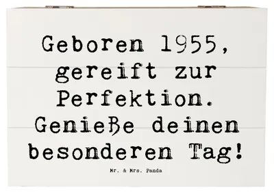 Produktbild von Mr. & Mrs. Panda Holzbox Spruch 1955 Geburtstag 22 x 15 cm - Weiß - Geschenk, Jahrgang, Jubiläum, geschenkkiste, Geburtstagsgeschenk, Truhe, Geboren, Happy Birthday, Box