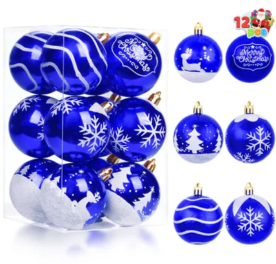 Weihnachtskugeln 12er-Set, 5,8 cm, blau-weiß, unzerbrechlich, Glitzer