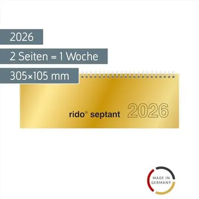 Produktbild von rido/idé Querterminbuch Mod. septant 2026 | 305×105 mm, Karton, gold