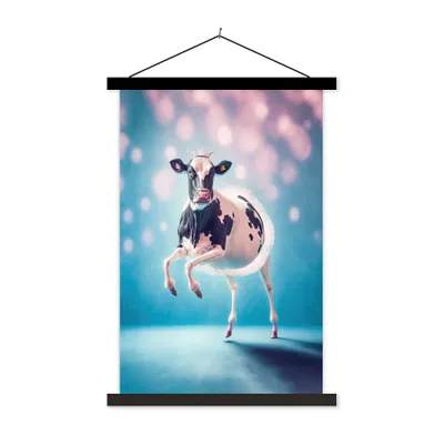 Produktbild von MuchoWow® Textilposter Kuh - Krone - Ballett - Blau - Rosa - Kinder 120x180 cm mit schwarzem Rahmen - Fotos