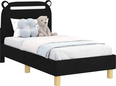 Image de vidaXL Sommier de lit d'enfant avec tête de lit noir 70 x 140 cm Tissu