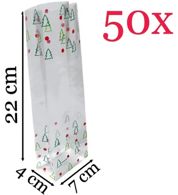 Productafbeelding van Prigta - Kerstverpakking / cellofaanzakjes - 50 stuks - 7x4x22 cm / kerst zakjes verpakking