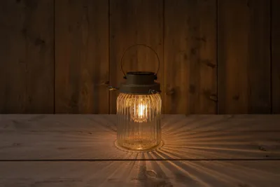 Image de Pot en verre solaire avec lampe rétro 11x18cm