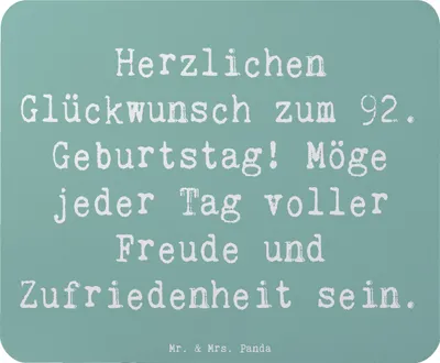 Produktbild von Mr. & Mrs. Panda Mousepad Spruch 92. Geburtstag Freude - Meeresbrise - Geschenk, Lebensreise, Mouse Pad, Wertschätzung, Alter, pc mauspad, Geburtstagsgeschenk, Gesundheit