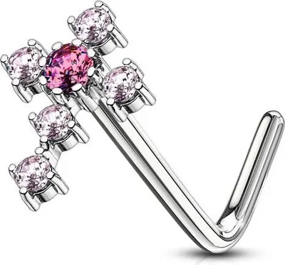 Produktbild von Nasenpiercing Nasenstecker Kreuz mit Zirkonia Pink